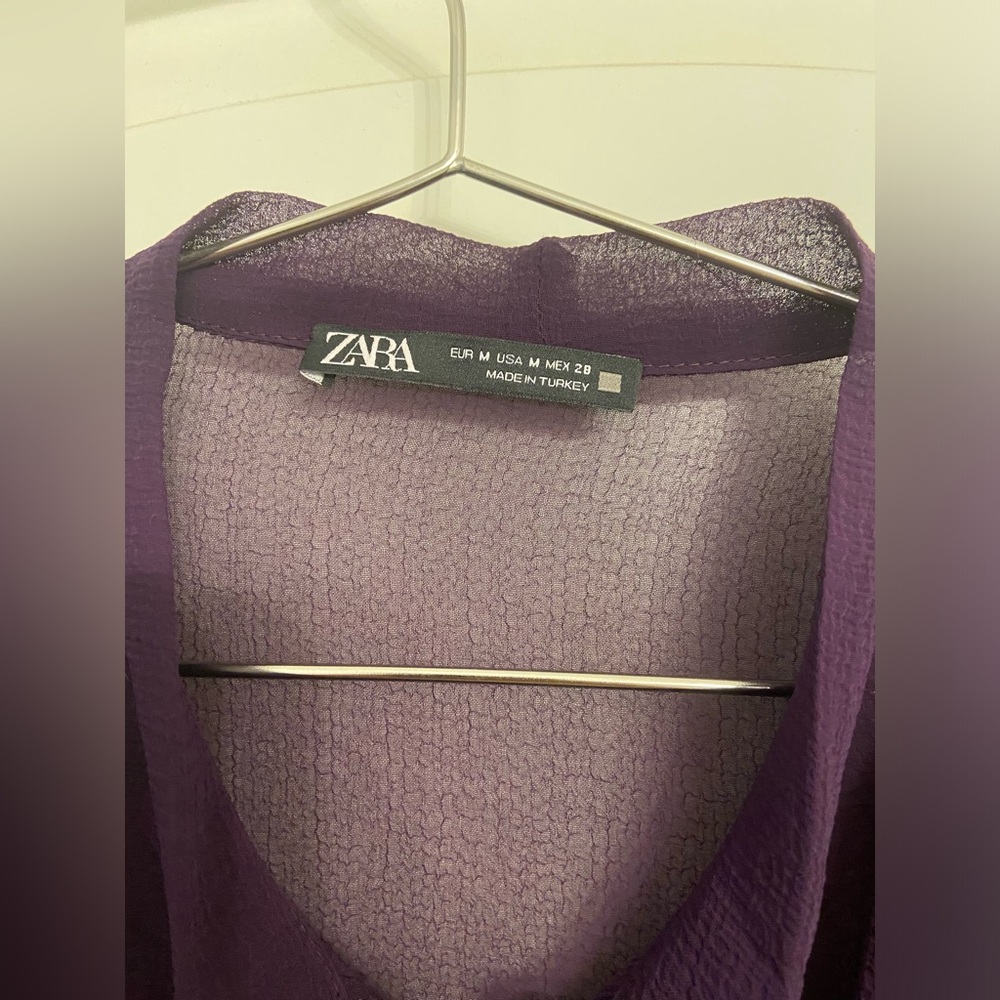 Zara Deep Purple Sheer Ruffle Blouse - Picture 11 of 11